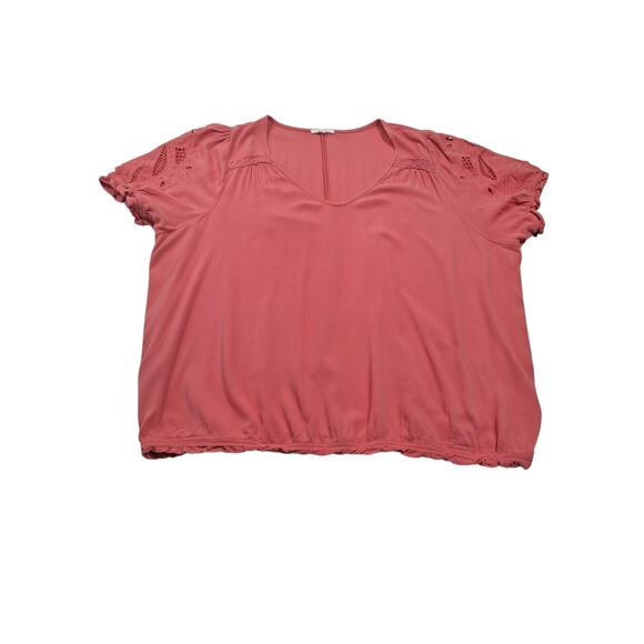 Maurices Women's 2X Blouse Coral Colored Short Sleeve Scoop Neck - Picture 5 of 10